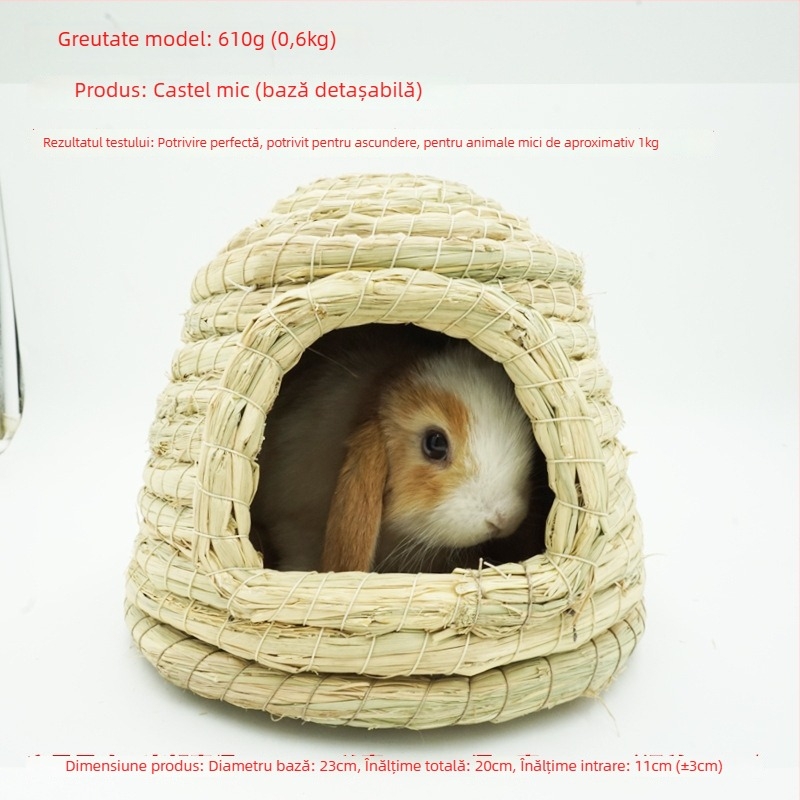 Cuib țesut manual din iarbă pentru animale de companie mici – adăpost pentru iepuri, porcușori de Guineea, chinchilla, arici – Material: floare de mătase