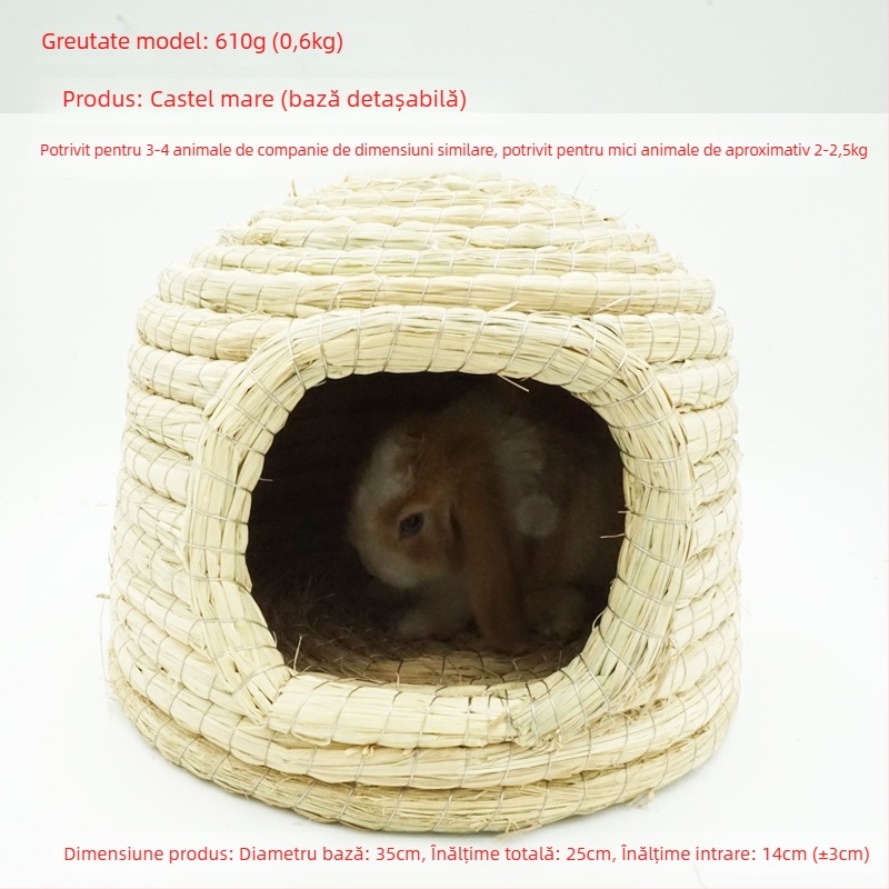Cuib țesut manual din iarbă pentru animale de companie mici – adăpost pentru iepuri, porcușori de Guineea, chinchilla, arici – Material: floare de mătase