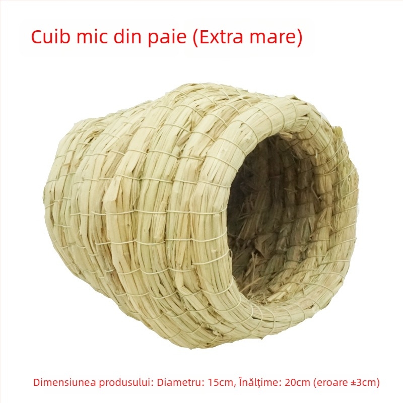 Cuib țesut manual din iarbă pentru animale de companie mici – adăpost pentru iepuri, porcușori de Guineea, chinchilla, arici – Material: floare de mătase