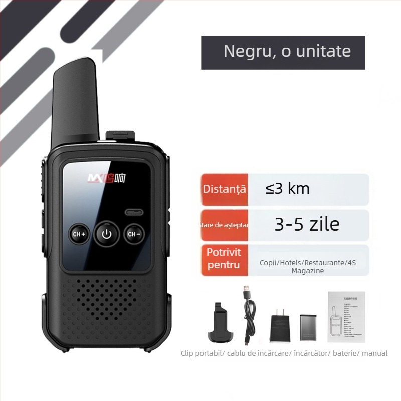 Walkie-Talkie portabil – Mini, rază lungă 5–10 km, 400–470 MHz, 16 canale, Putere de ieșire 5 W