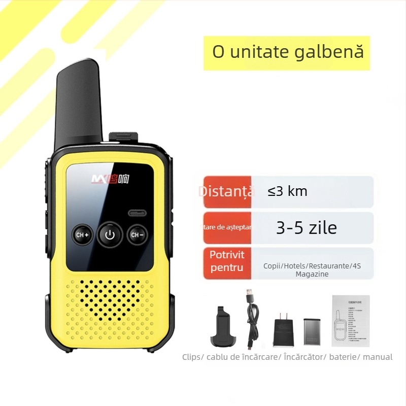 Walkie-Talkie portabil – Mini, rază lungă 5–10 km, 400–470 MHz, 16 canale, Putere de ieșire 5 W