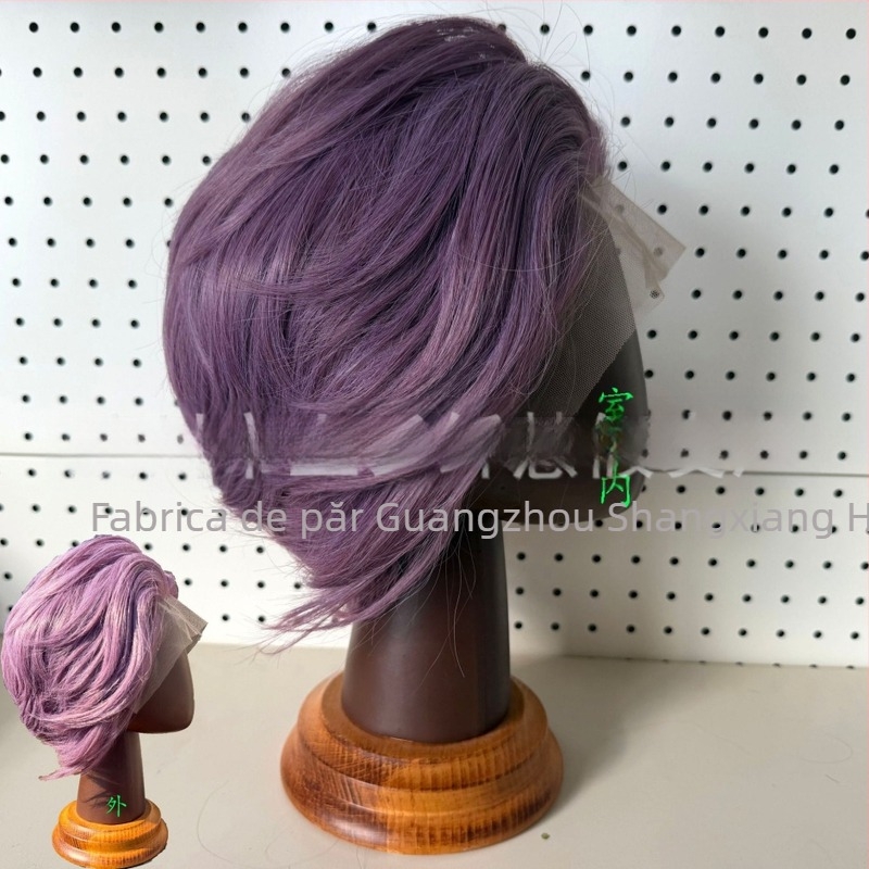 Perucă pentru cosplay, dantelă frontală, lungime scurtă, fibre rezistente la căldură, țesut manual