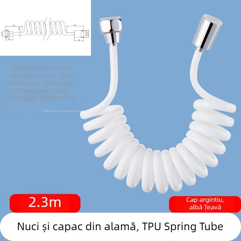 Furtun de duș telescopic din TPU, filet, model RG010, 1.6 MPa, conector din alamă