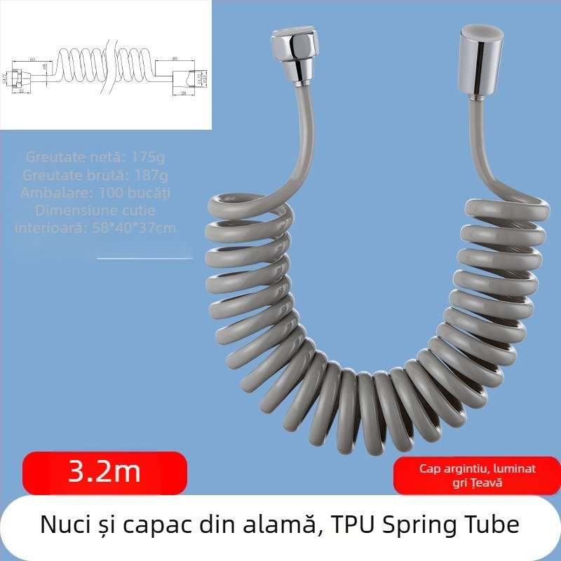 Furtun de duș telescopic din TPU, filet, model RG010, 1.6 MPa, conector din alamă