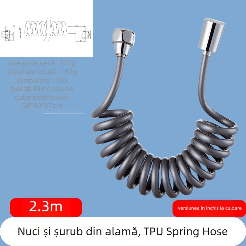 Furtun de duș telescopic din TPU, filet, model RG010, 1.6 MPa, conector din alamă