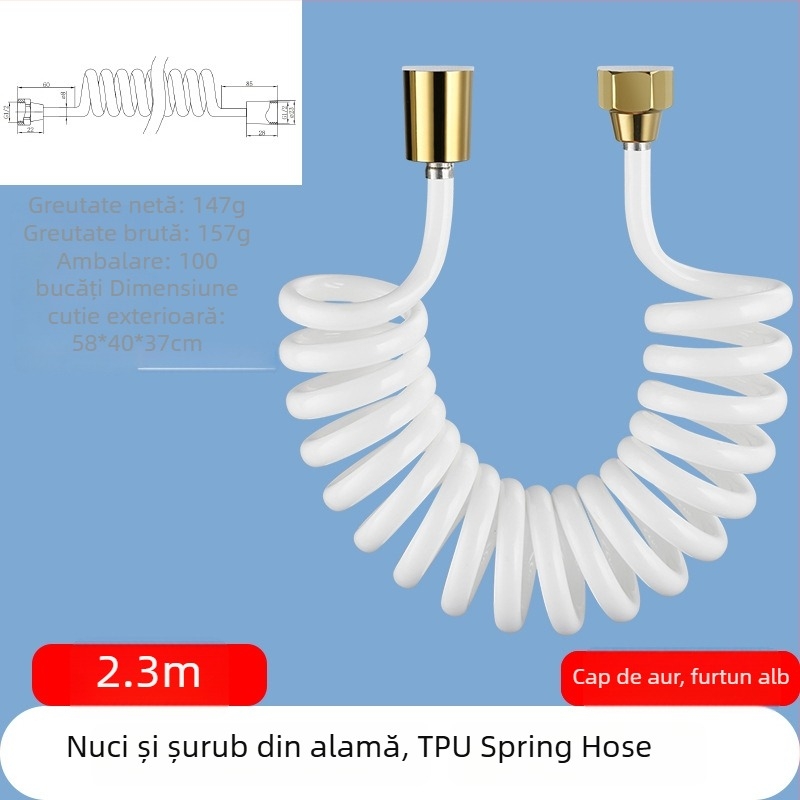Furtun de duș telescopic din TPU, filet, model RG010, 1.6 MPa, conector din alamă