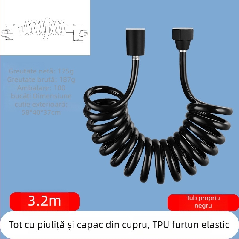 Furtun de duș telescopic din TPU, filet, model RG010, 1.6 MPa, conector din alamă