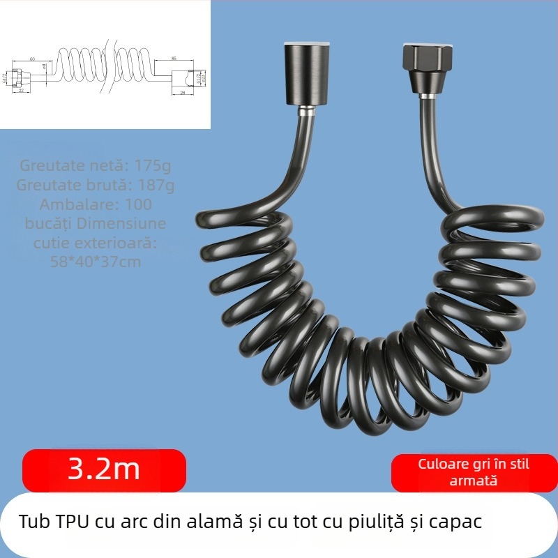 Furtun de duș telescopic din TPU, filet, model RG010, 1.6 MPa, conector din alamă