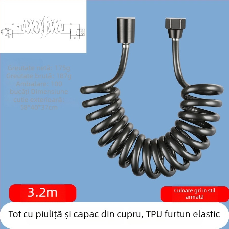 Furtun de duș telescopic din TPU, filet, model RG010, 1.6 MPa, conector din alamă