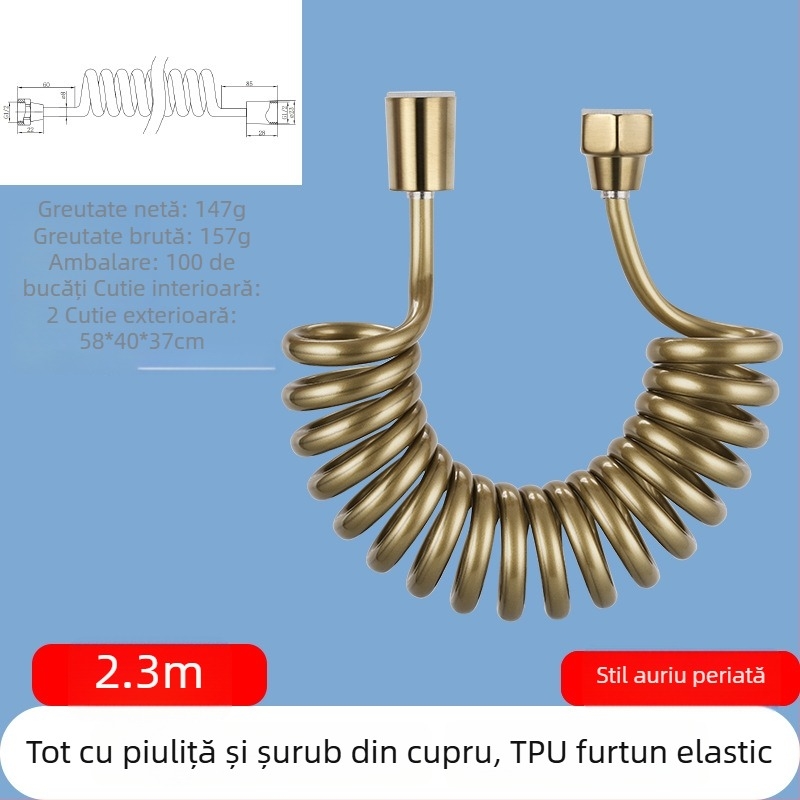 Furtun de duș telescopic din TPU, filet, model RG010, 1.6 MPa, conector din alamă