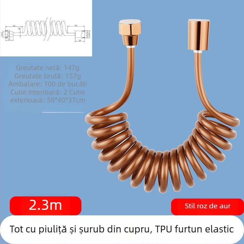 Furtun de duș telescopic din TPU, filet, model RG010, 1.6 MPa, conector din alamă
