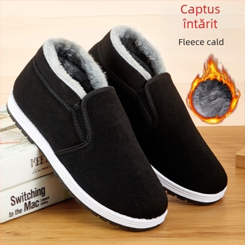 Papuci de casă din țesătură, în stilul vechiului Beijing, cu căptușeală fleece, iarnă, pentru bărbați, talpă din cauciuc, antiderapante