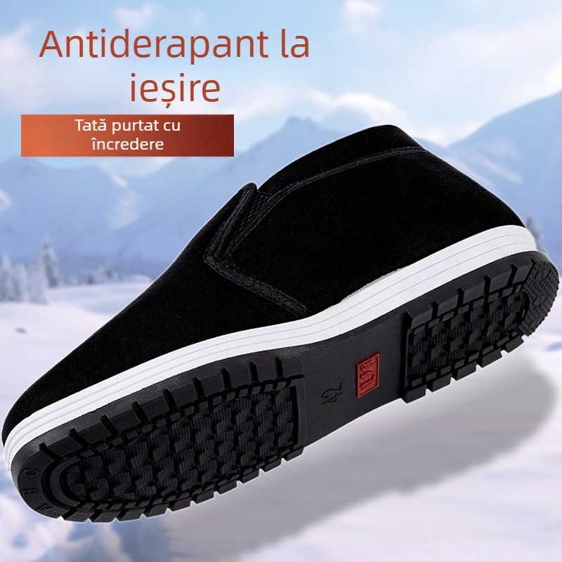 Papuci de casă din țesătură, în stilul vechiului Beijing, cu căptușeală fleece, iarnă, pentru bărbați, talpă din cauciuc, antiderapante