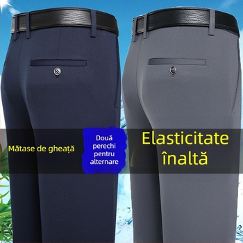 Pantaloni casual pentru bărbați, croială dreaptă lejeră, fără călcare, poliester, pentru toate anotimpurile
