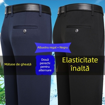 Pantaloni casual pentru bărbați, croială dreaptă lejeră, fără călcare, poliester, pentru toate anotimpurile
