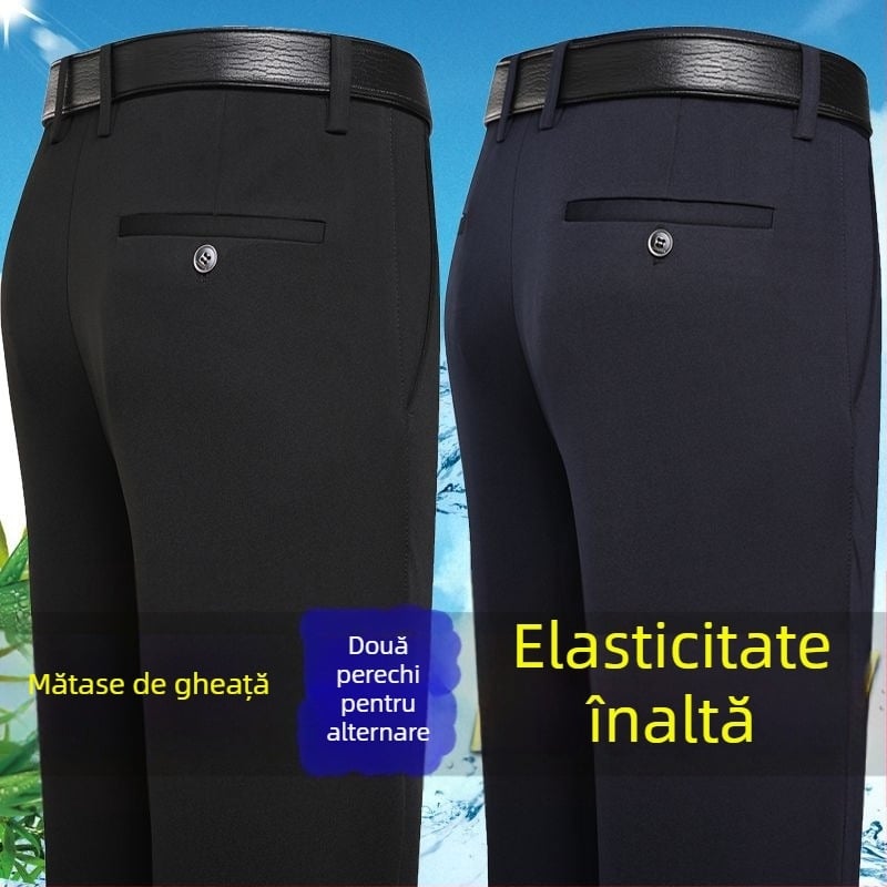 Pantaloni casual pentru bărbați, croială dreaptă lejeră, fără călcare, poliester, pentru toate anotimpurile