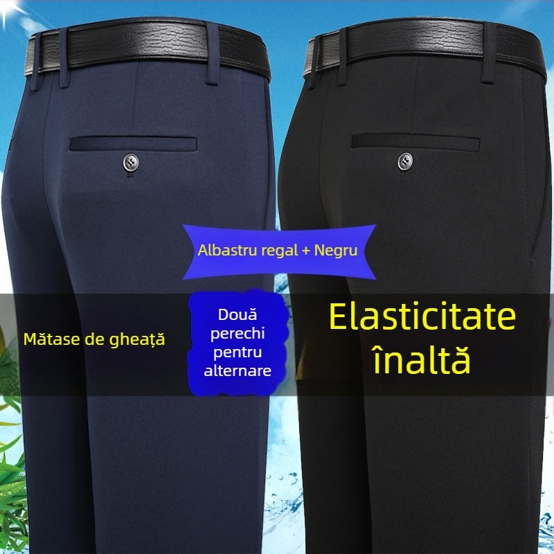 Pantaloni casual pentru bărbați, croială dreaptă lejeră, fără călcare, poliester, pentru toate anotimpurile