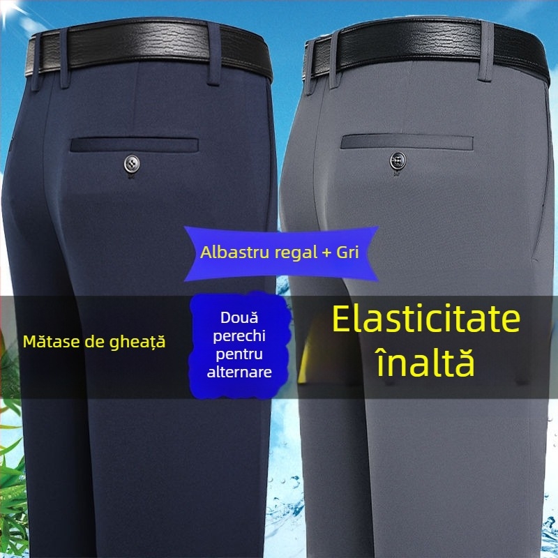 Pantaloni casual pentru bărbați, croială dreaptă lejeră, fără călcare, poliester, pentru toate anotimpurile