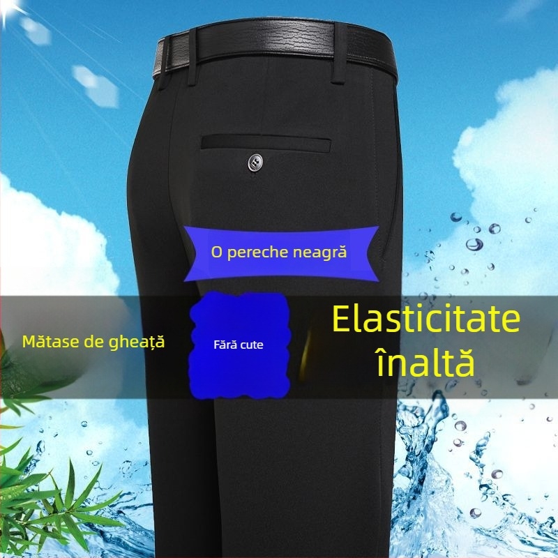 Pantaloni casual pentru bărbați, croială dreaptă lejeră, fără călcare, poliester, pentru toate anotimpurile