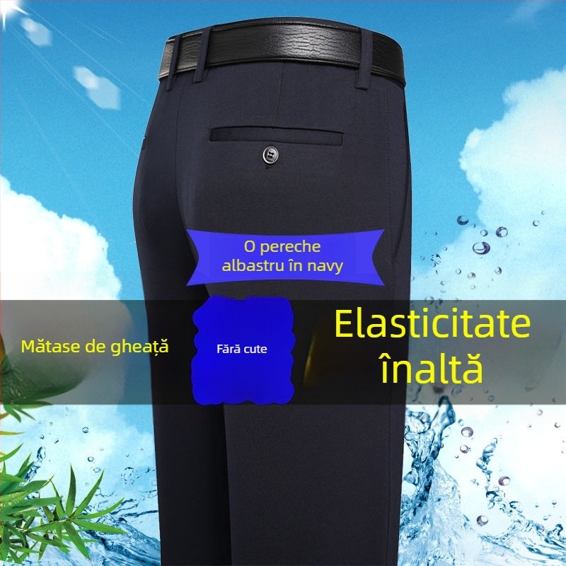 Pantaloni casual pentru bărbați, croială dreaptă lejeră, fără călcare, poliester, pentru toate anotimpurile