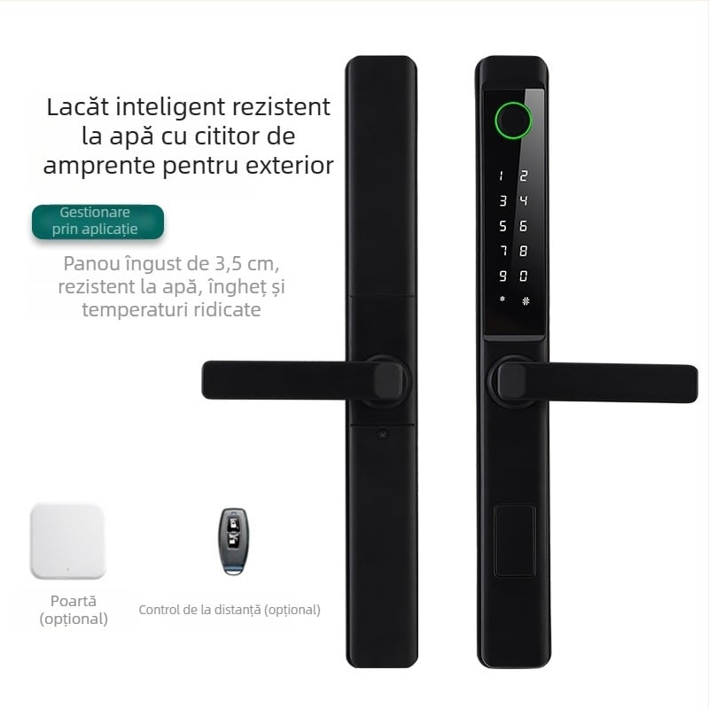 Delroy F9 Lacăt inteligent pentru uși glisante cu amprentă — construcție din aluminiu, stocare 50 amprente, peste 100000 de deblocări, scanare 0,1 s, alimentare DC