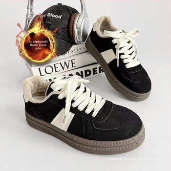 Pantofi casual de iarnă pentru femei – vârf rotund, partea superioară din bumbac, căptușeală din blană de iepure, talpă TPR