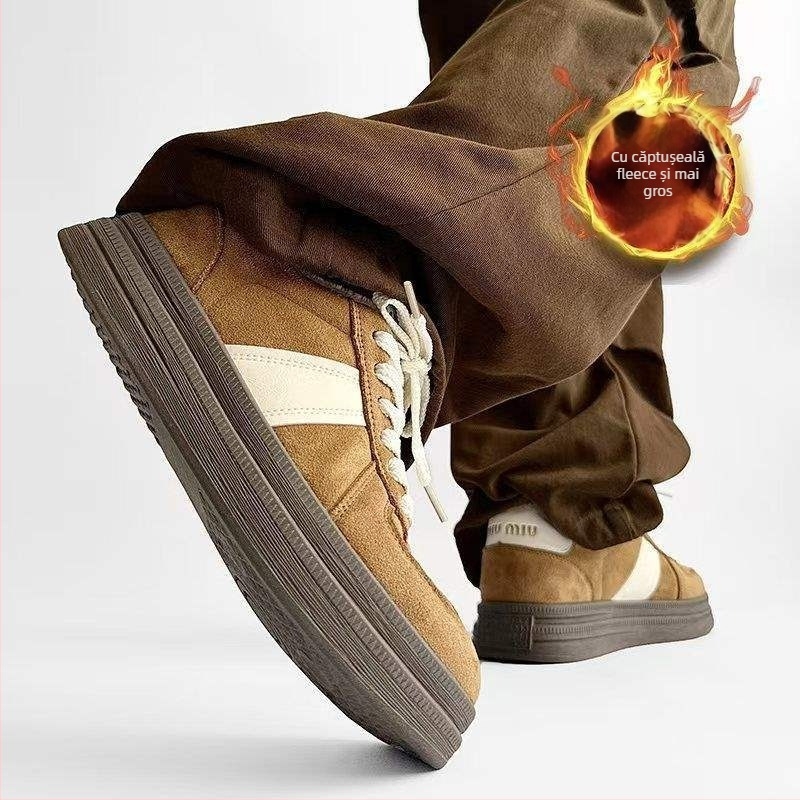 Pantofi casual de iarnă pentru femei – vârf rotund, partea superioară din bumbac, căptușeală din blană de iepure, talpă TPR