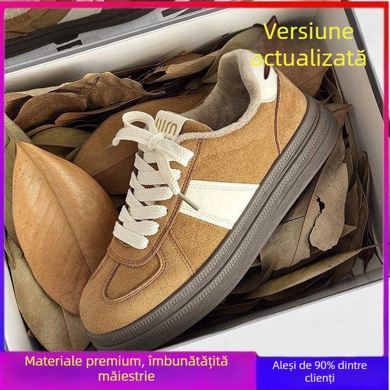 Pantofi casual de iarnă pentru femei – vârf rotund, partea superioară din bumbac, căptușeală din blană de iepure, talpă TPR