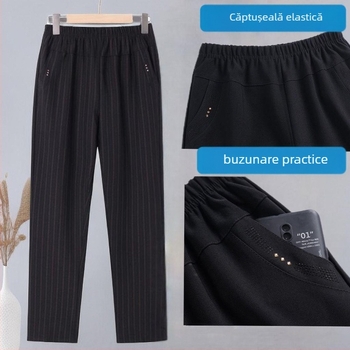 Pantaloni cu talie înaltă, croială dreaptă, croială lejeră, țesătură TR, 80–90% poliester, grosime medie