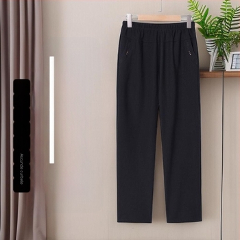 Pantaloni cu talie înaltă, croială dreaptă, croială lejeră, țesătură TR, 80–90% poliester, grosime medie