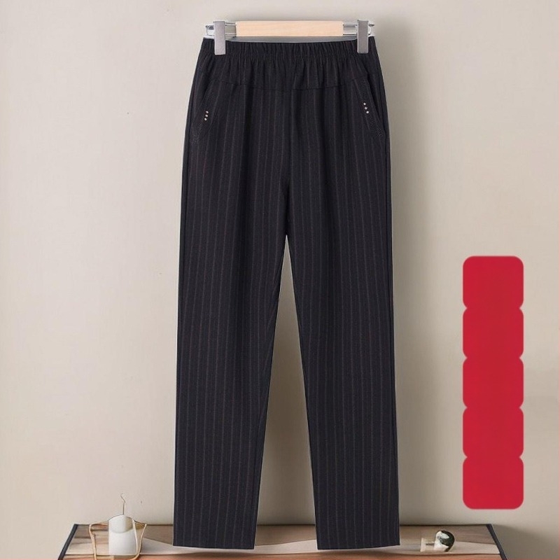 Pantaloni cu talie înaltă, croială dreaptă, croială lejeră, țesătură TR, 80–90% poliester, grosime medie