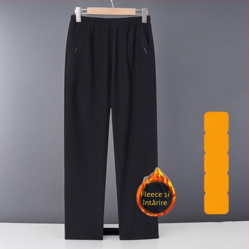 Pantaloni cu talie înaltă, croială dreaptă, croială lejeră, țesătură TR, 80–90% poliester, grosime medie