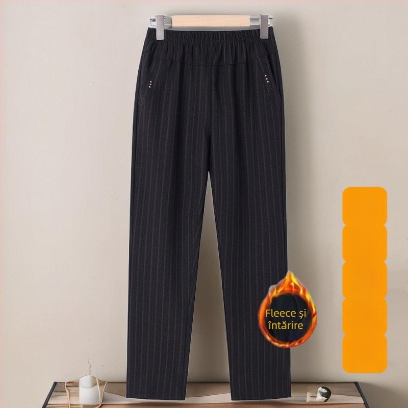 Pantaloni cu talie înaltă, croială dreaptă, croială lejeră, țesătură TR, 80–90% poliester, grosime medie