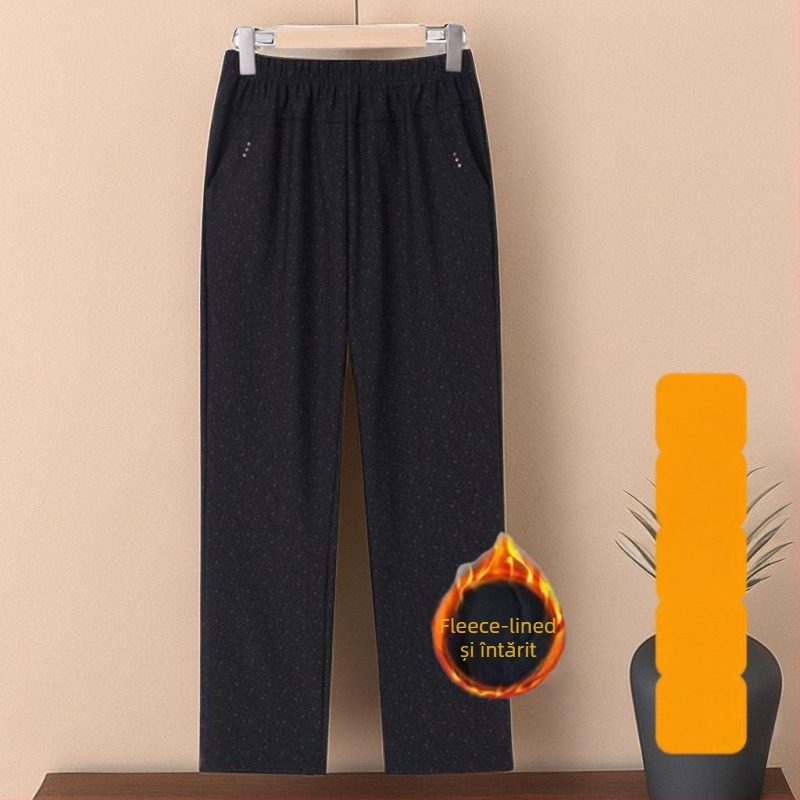 Pantaloni cu talie înaltă, croială dreaptă, croială lejeră, țesătură TR, 80–90% poliester, grosime medie