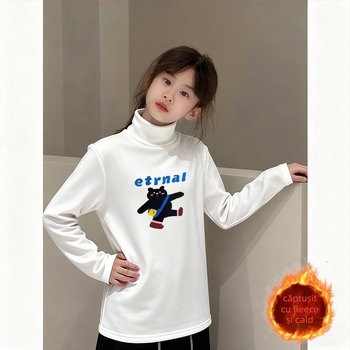 Bluza termică pentru fetițe cu guler înalt, material Derong, 95% poliester, mâneci lungi, fără glugă, pentru copii peste 8 ani, primăvară și toamnă