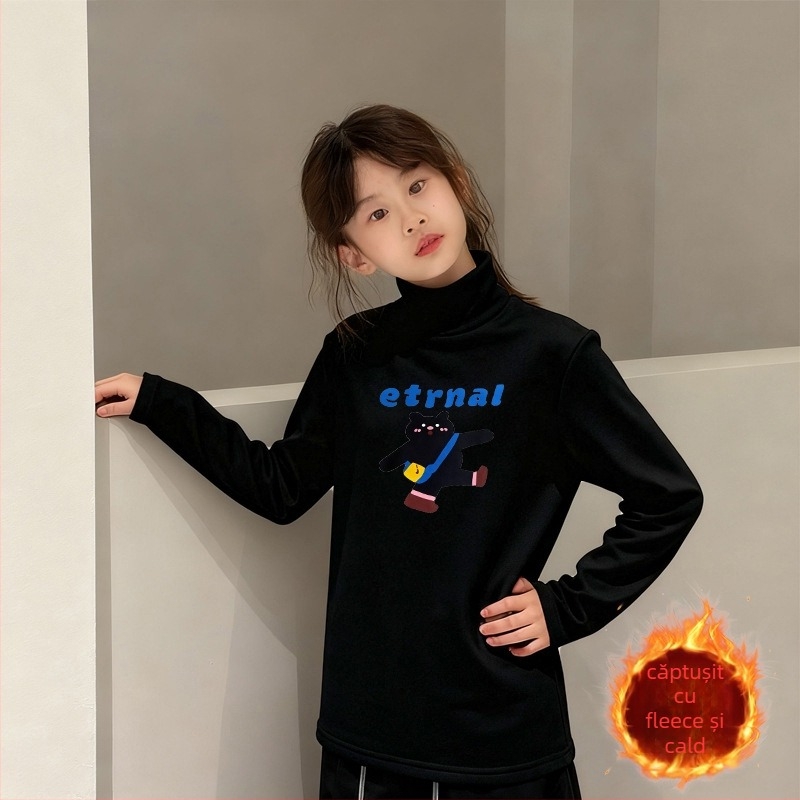 Bluza termică pentru fetițe cu guler înalt, material Derong, 95% poliester, mâneci lungi, fără glugă, pentru copii peste 8 ani, primăvară și toamnă