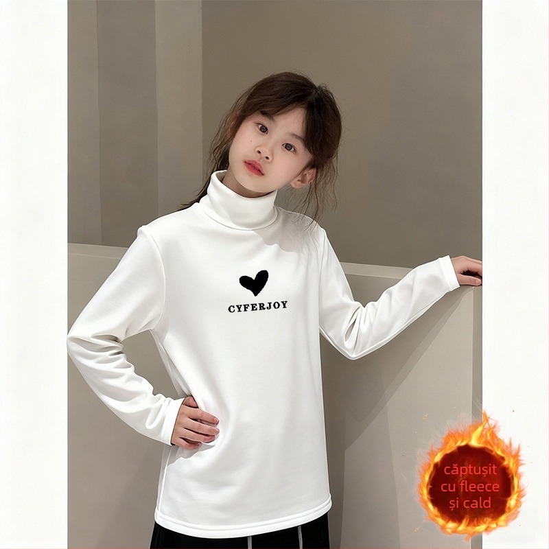 Bluza termică pentru fetițe cu guler înalt, material Derong, 95% poliester, mâneci lungi, fără glugă, pentru copii peste 8 ani, primăvară și toamnă