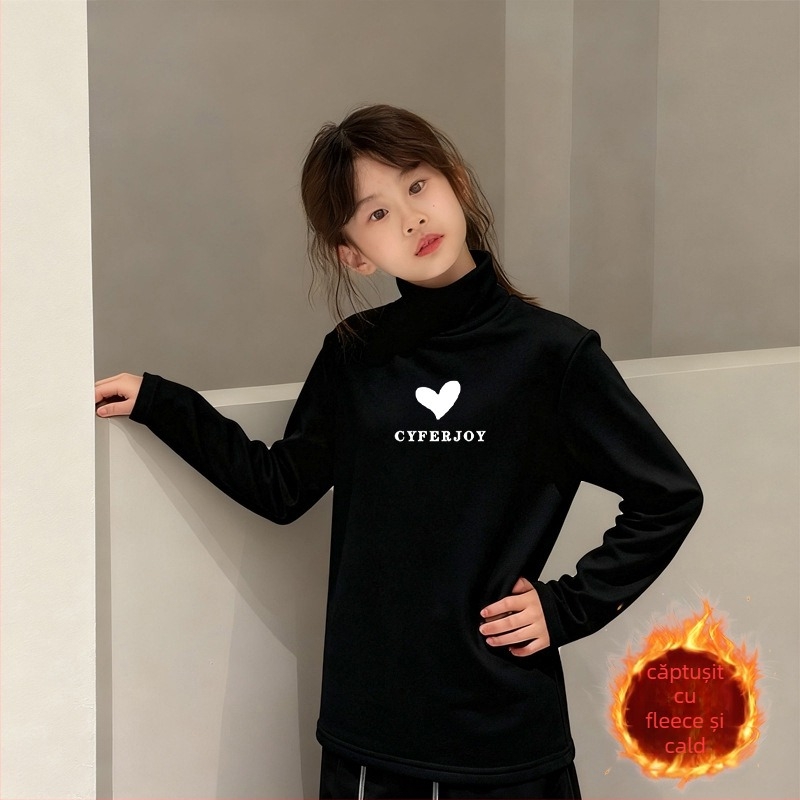 Bluza termică pentru fetițe cu guler înalt, material Derong, 95% poliester, mâneci lungi, fără glugă, pentru copii peste 8 ani, primăvară și toamnă