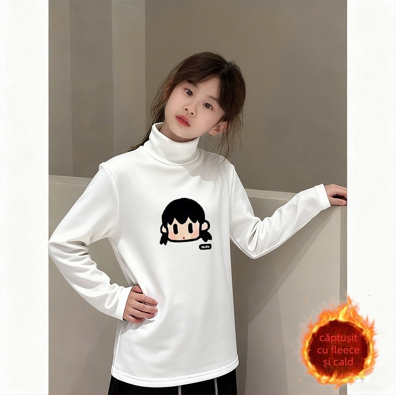 Bluza termică pentru fetițe cu guler înalt, material Derong, 95% poliester, mâneci lungi, fără glugă, pentru copii peste 8 ani, primăvară și toamnă