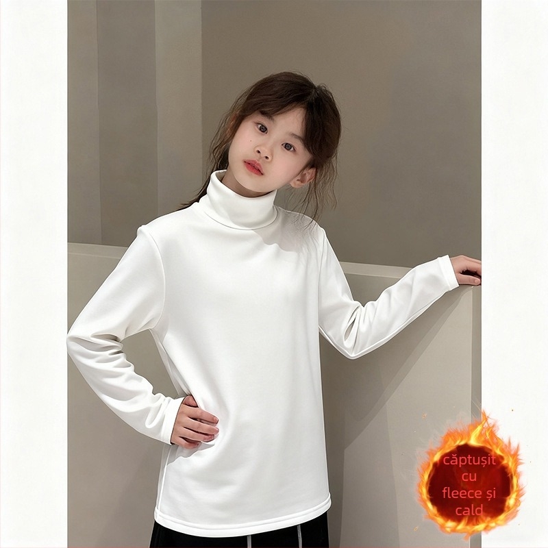 Bluza termică pentru fetițe cu guler înalt, material Derong, 95% poliester, mâneci lungi, fără glugă, pentru copii peste 8 ani, primăvară și toamnă