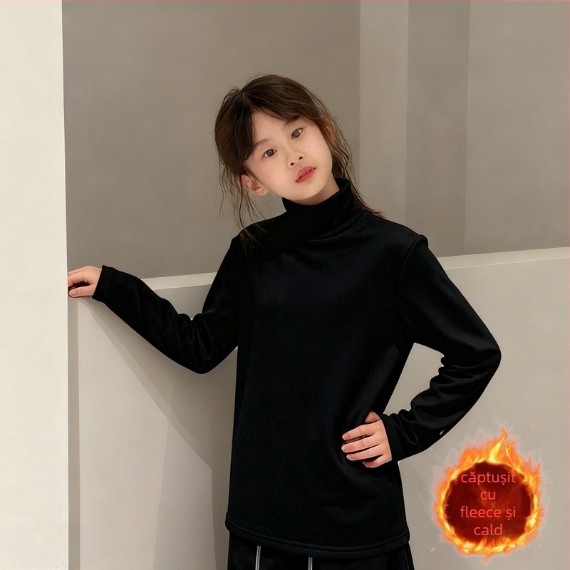 Bluza termică pentru fetițe cu guler înalt, material Derong, 95% poliester, mâneci lungi, fără glugă, pentru copii peste 8 ani, primăvară și toamnă