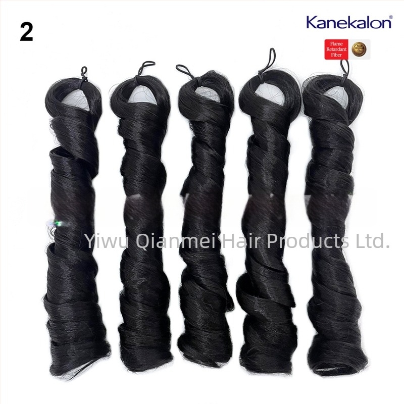 Perucă cu 5x bucle franțuzești, lungime medie-lungă, 240 g Kanekalon, stil natural