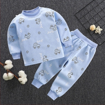 Set de pijamale termice pentru copii, cu căptușeală de fleece, două piese, pentru 1–3 ani, material Milk Silk
