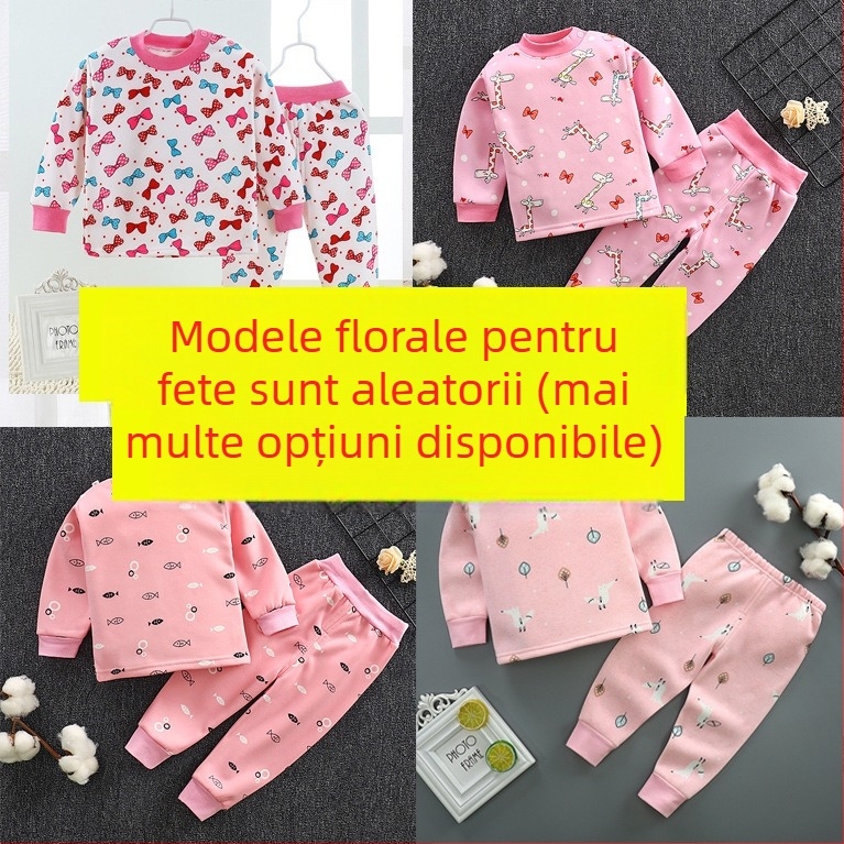 Set de pijamale termice pentru copii, cu căptușeală de fleece, două piese, pentru 1–3 ani, material Milk Silk