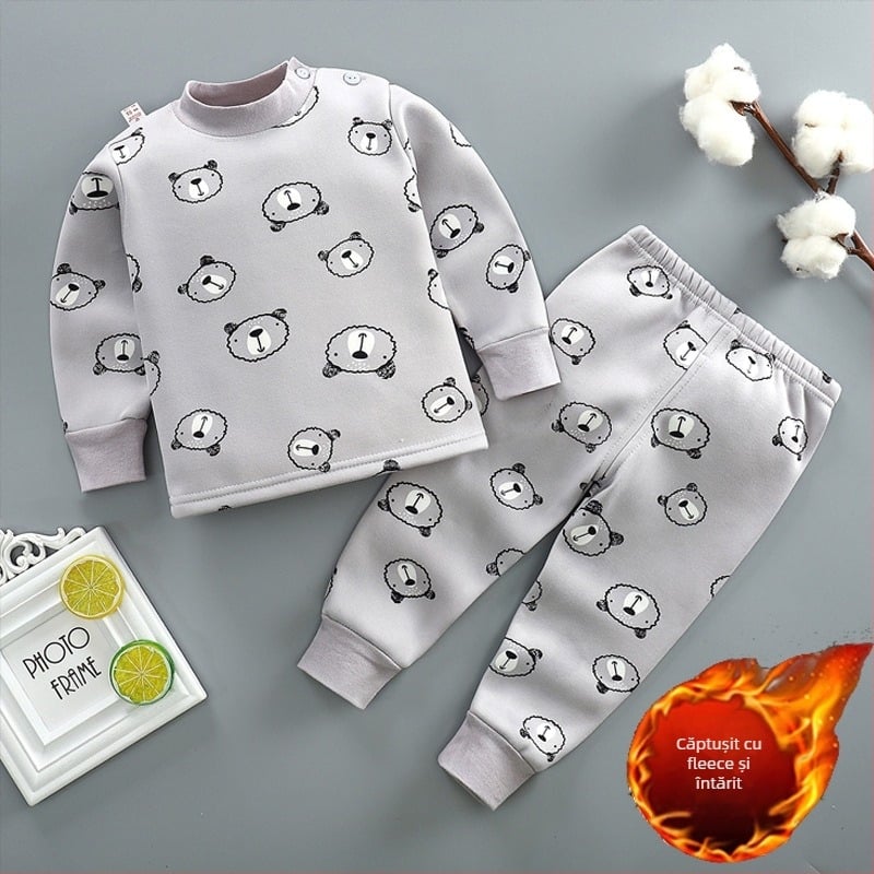 Set de pijamale termice pentru copii, cu căptușeală de fleece, două piese, pentru 1–3 ani, material Milk Silk