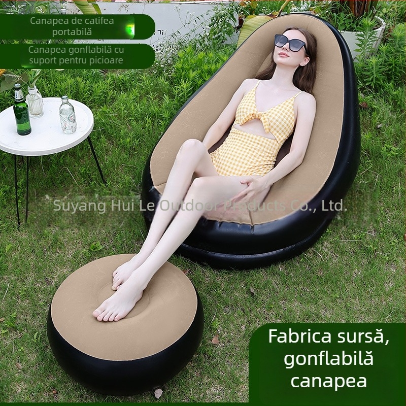 Canapea gonflabilă de exterior cu suport pentru picioare, PVC portabil Hui Le, pentru 1 persoană, 1,9 kg, pompă de aer
