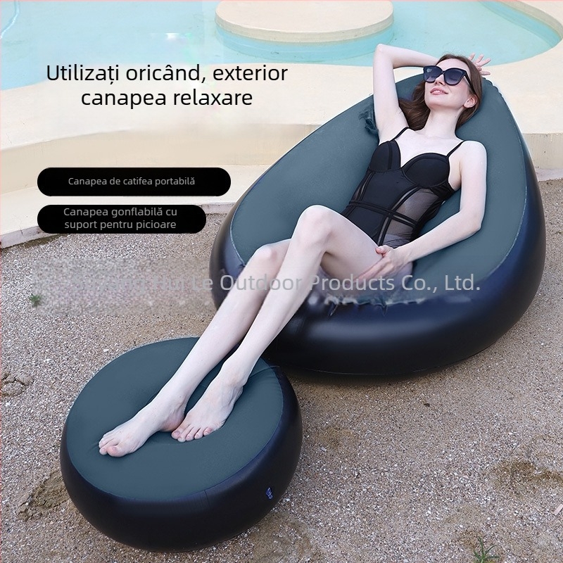 Canapea gonflabilă de exterior cu suport pentru picioare, PVC portabil Hui Le, pentru 1 persoană, 1,9 kg, pompă de aer