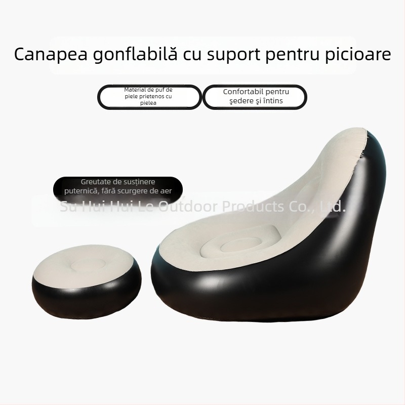 Canapea gonflabilă de exterior cu suport pentru picioare, PVC portabil Hui Le, pentru 1 persoană, 1,9 kg, pompă de aer