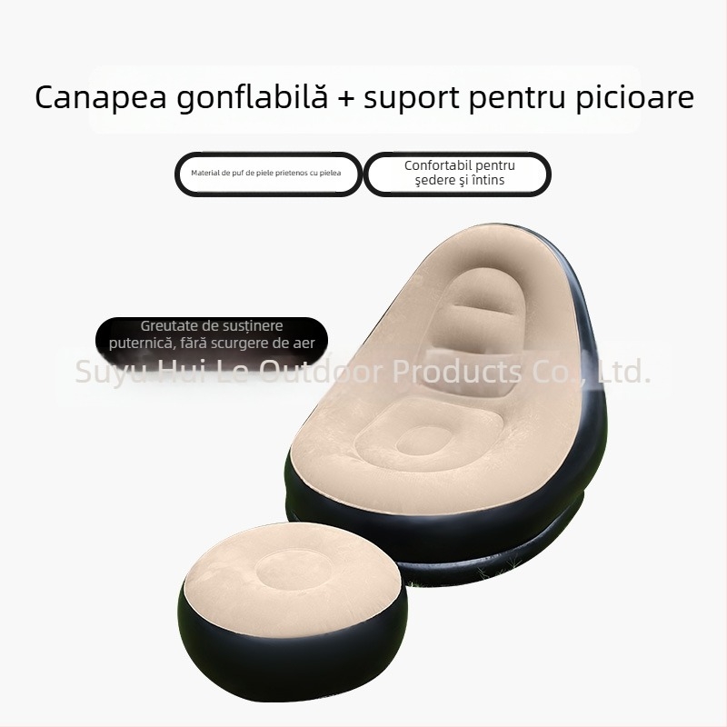 Canapea gonflabilă de exterior cu suport pentru picioare, PVC portabil Hui Le, pentru 1 persoană, 1,9 kg, pompă de aer