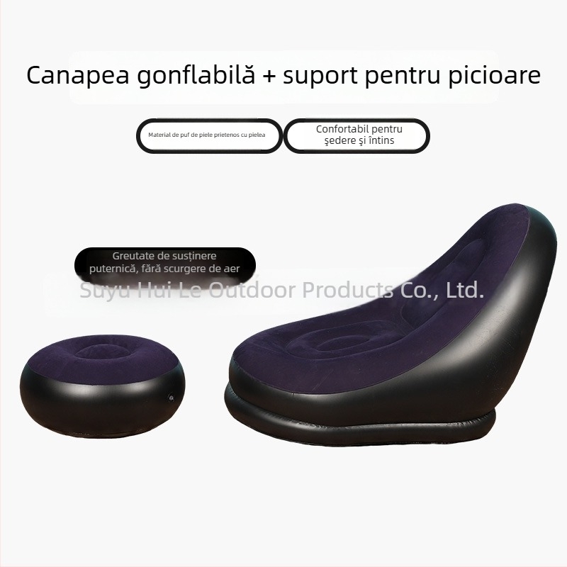 Canapea gonflabilă de exterior cu suport pentru picioare, PVC portabil Hui Le, pentru 1 persoană, 1,9 kg, pompă de aer